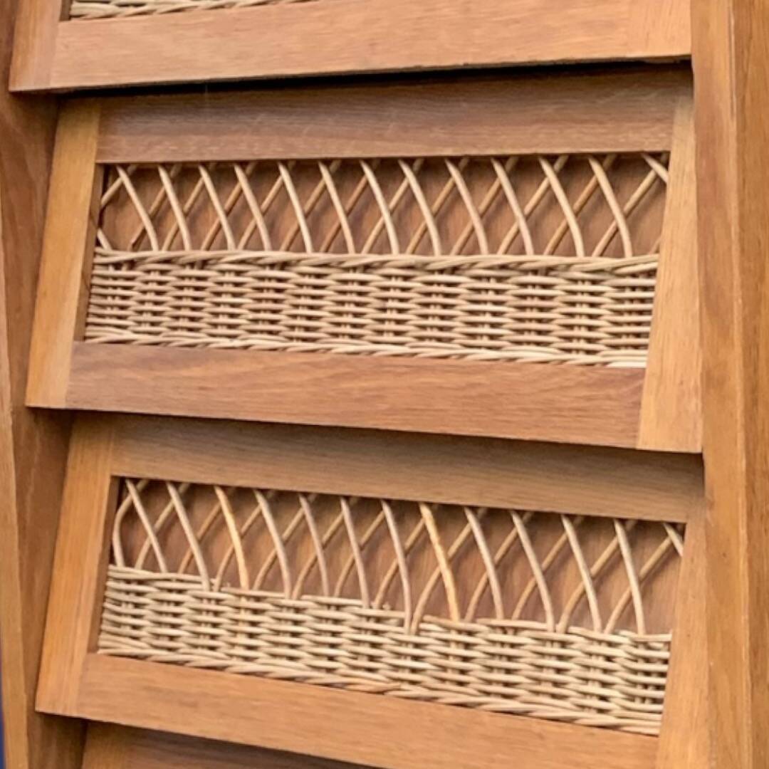 Vintage rattan chiffonier with compass feet 1950