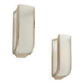 Paire d'appliques modernistes acier nickelé verre opaline 1930