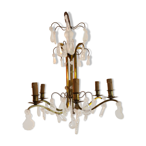 Lustre ancien en laiton et pampilles 6 feux