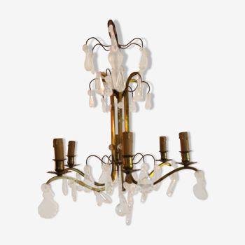 Antique brass chandelier and pampilles 6 fires