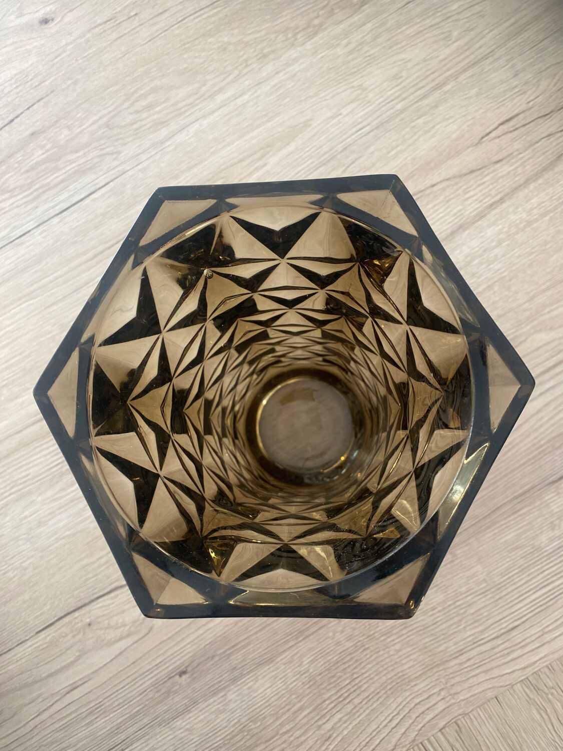 Smoked black chiseled glass vase