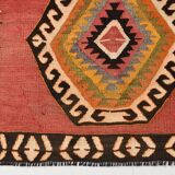 Red & Beige Oriental Vintage Kilim Runner Rug, 81x261Cm