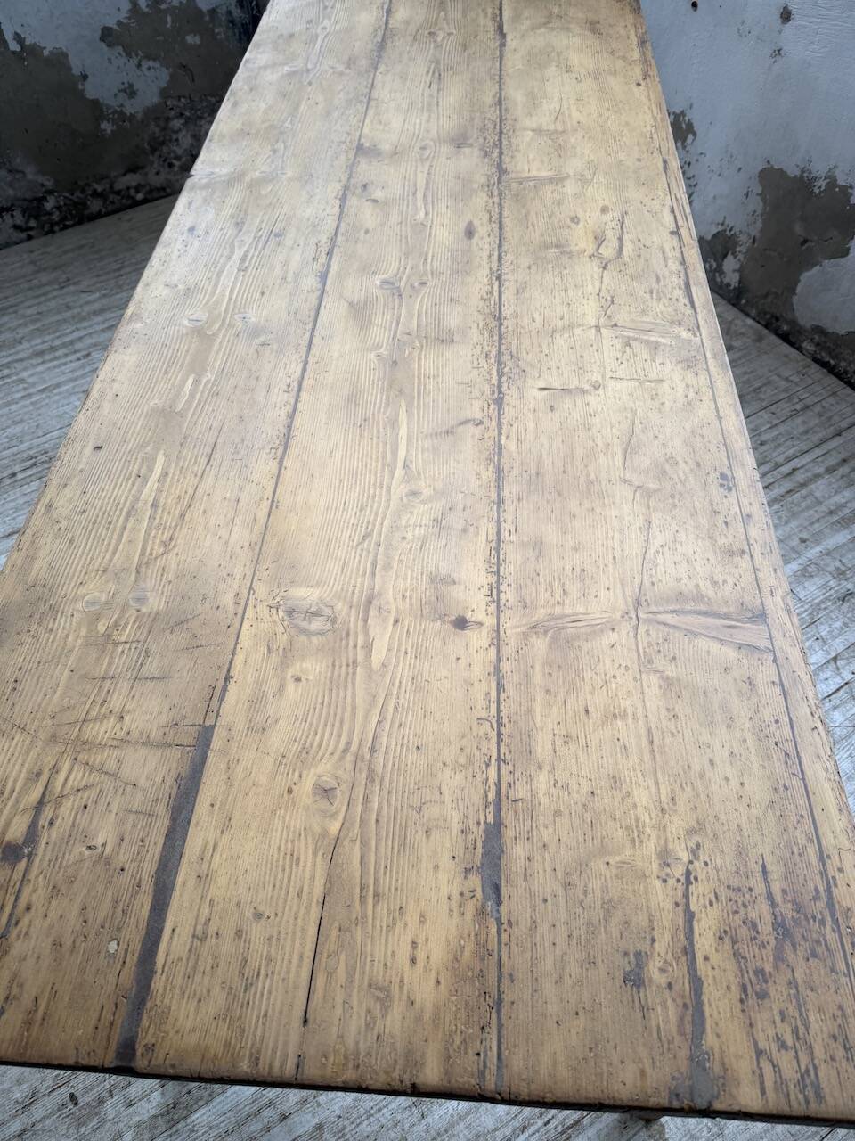 Pine and oak farmhouse table with multiple drawers, communal type, 240cm.