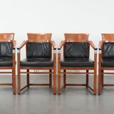 Set of 4 luxury black leather Art Deco dining chairs with armrests