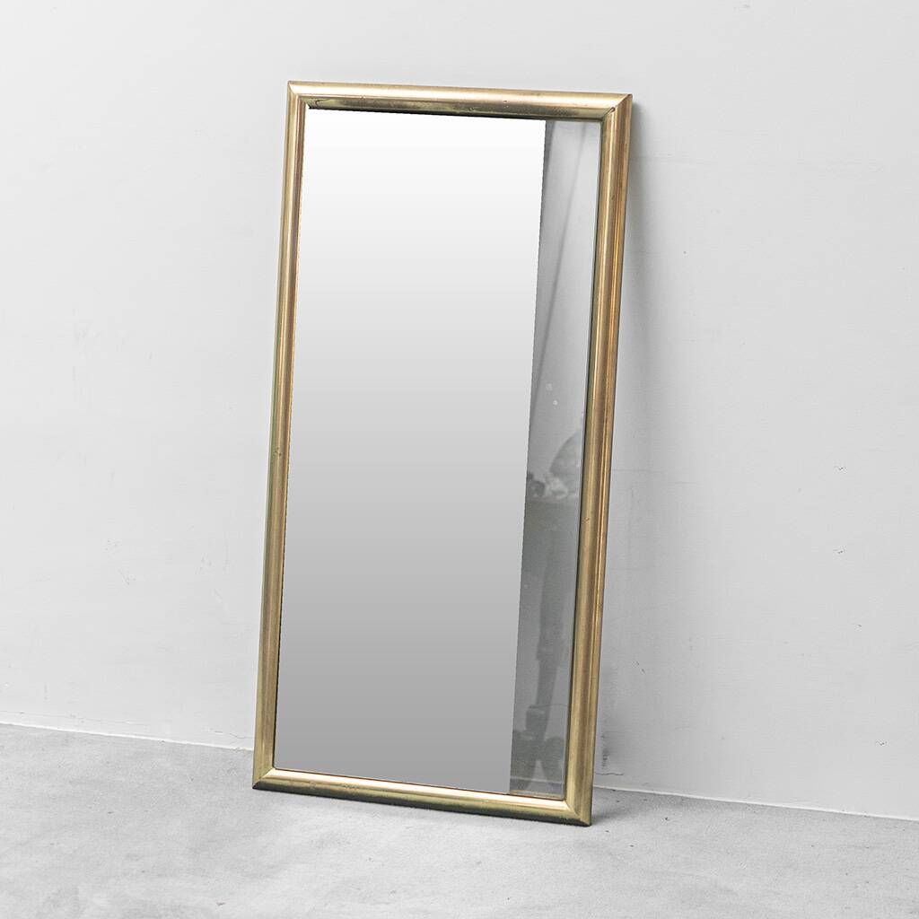 Vintage mirror with brass frame and transparent glass insert – Italian design 1970s