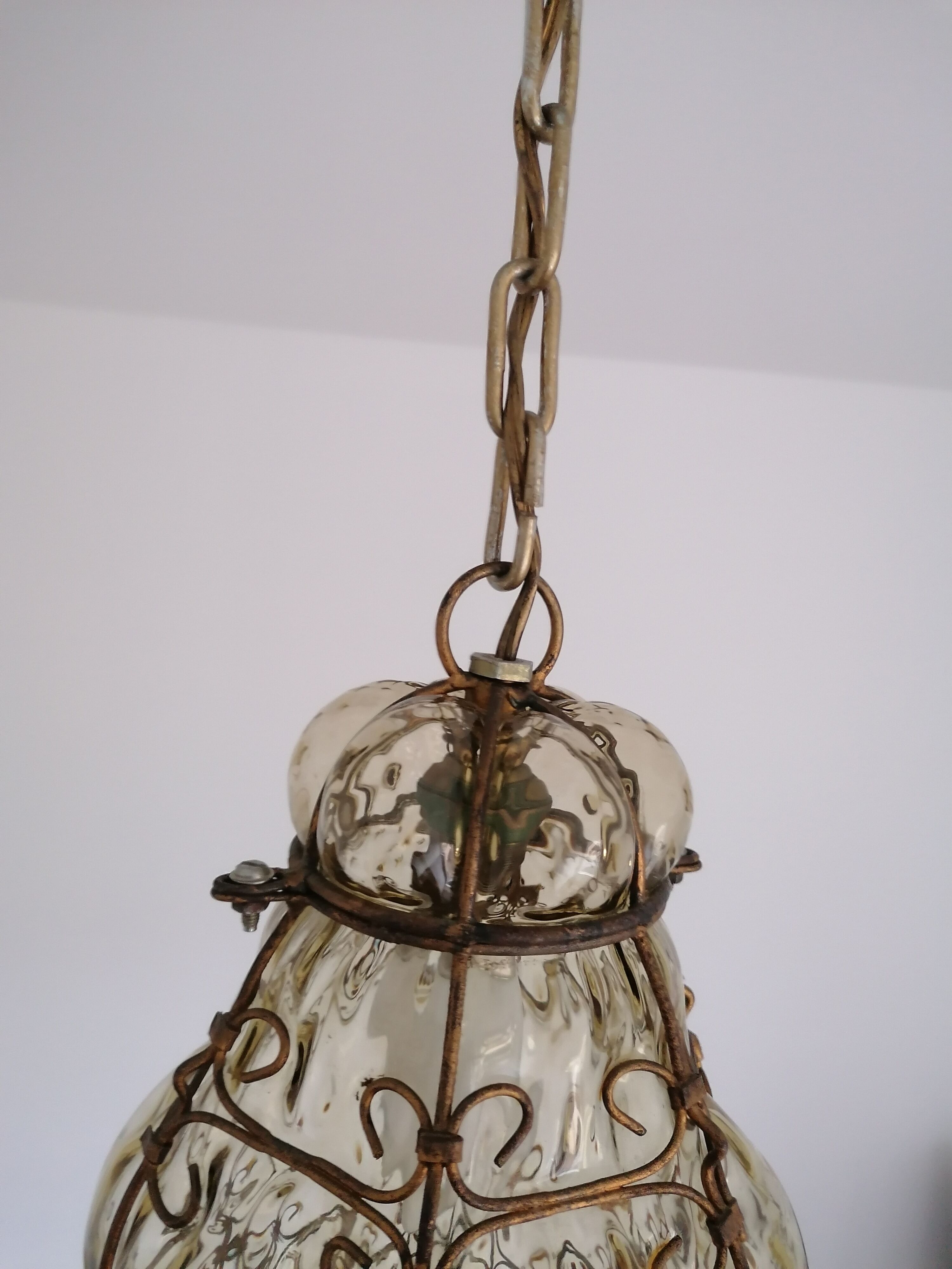 Venetian Lantern - Murano Glass blown in its metal cage CIRCA 1940