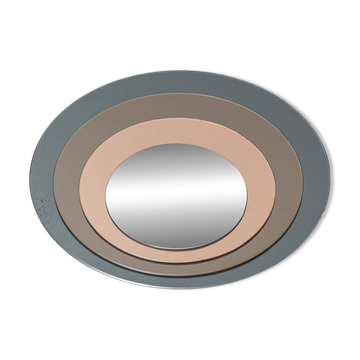 Miroir rond vintage avec des cercles en verre fumé concentriques, design italien, années 1970.