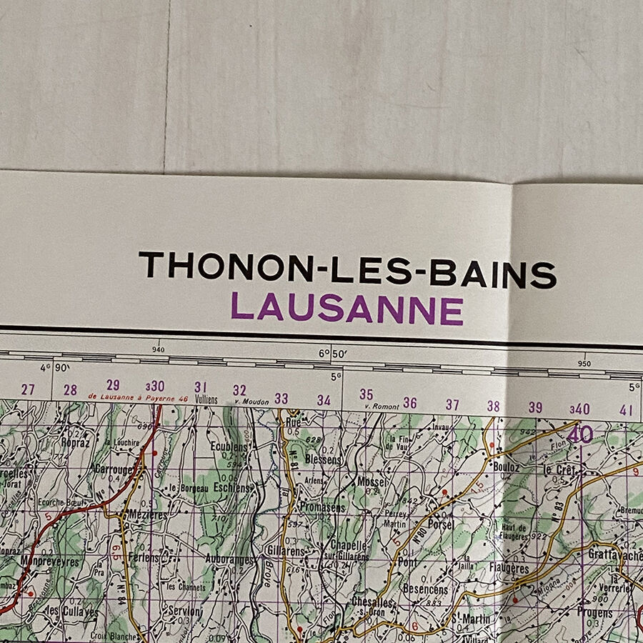 Map Thonon les bains - Lausanne - Montreux - Lac Leman - 1965
