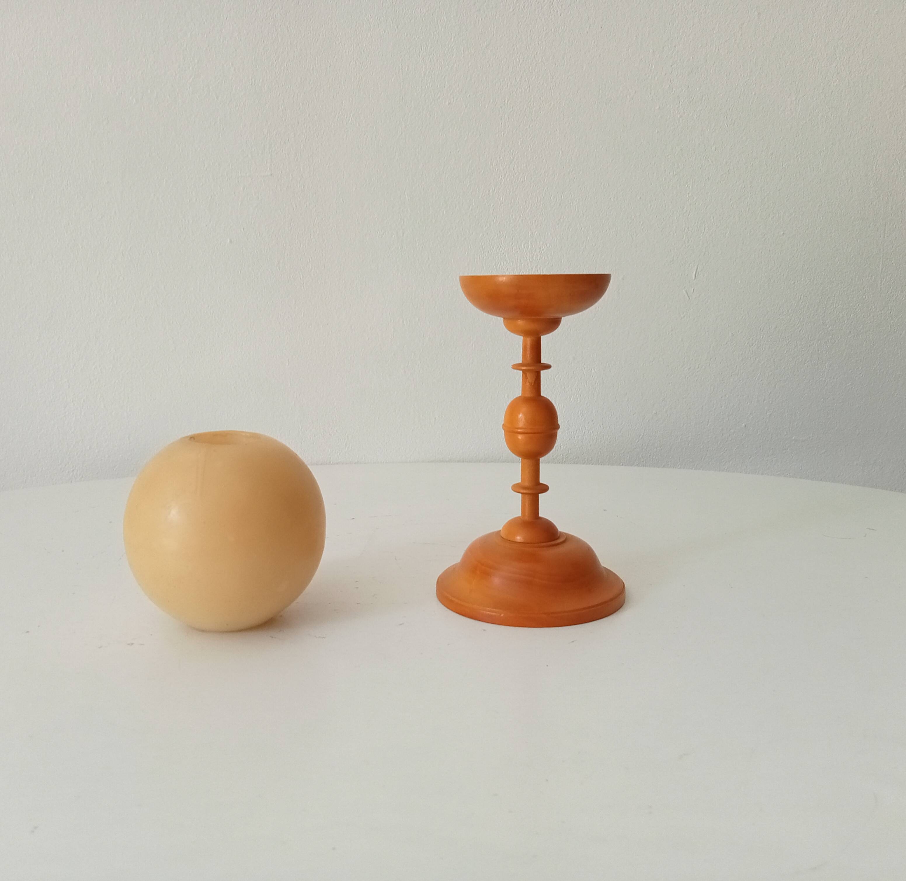 Vintage turned wooden candle holder
