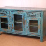 Ancien buffet en teck birman patine bleue d'origine