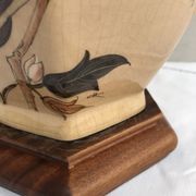 Former ceramic potiche lamp base wood - abat-day vintage beige fabric