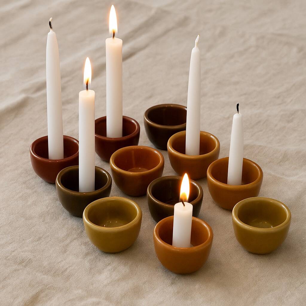 Set of 12 small multi-colored ceramic candle holders