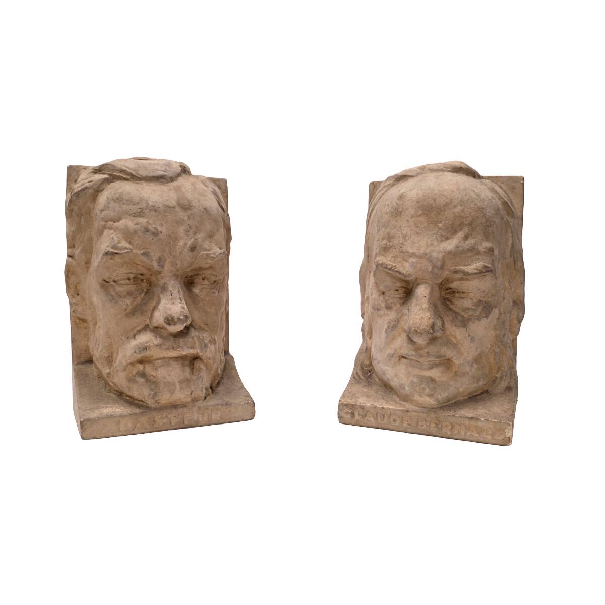 Serre-livres anciens en plâtre français par Joanny Durand, début des années 1900