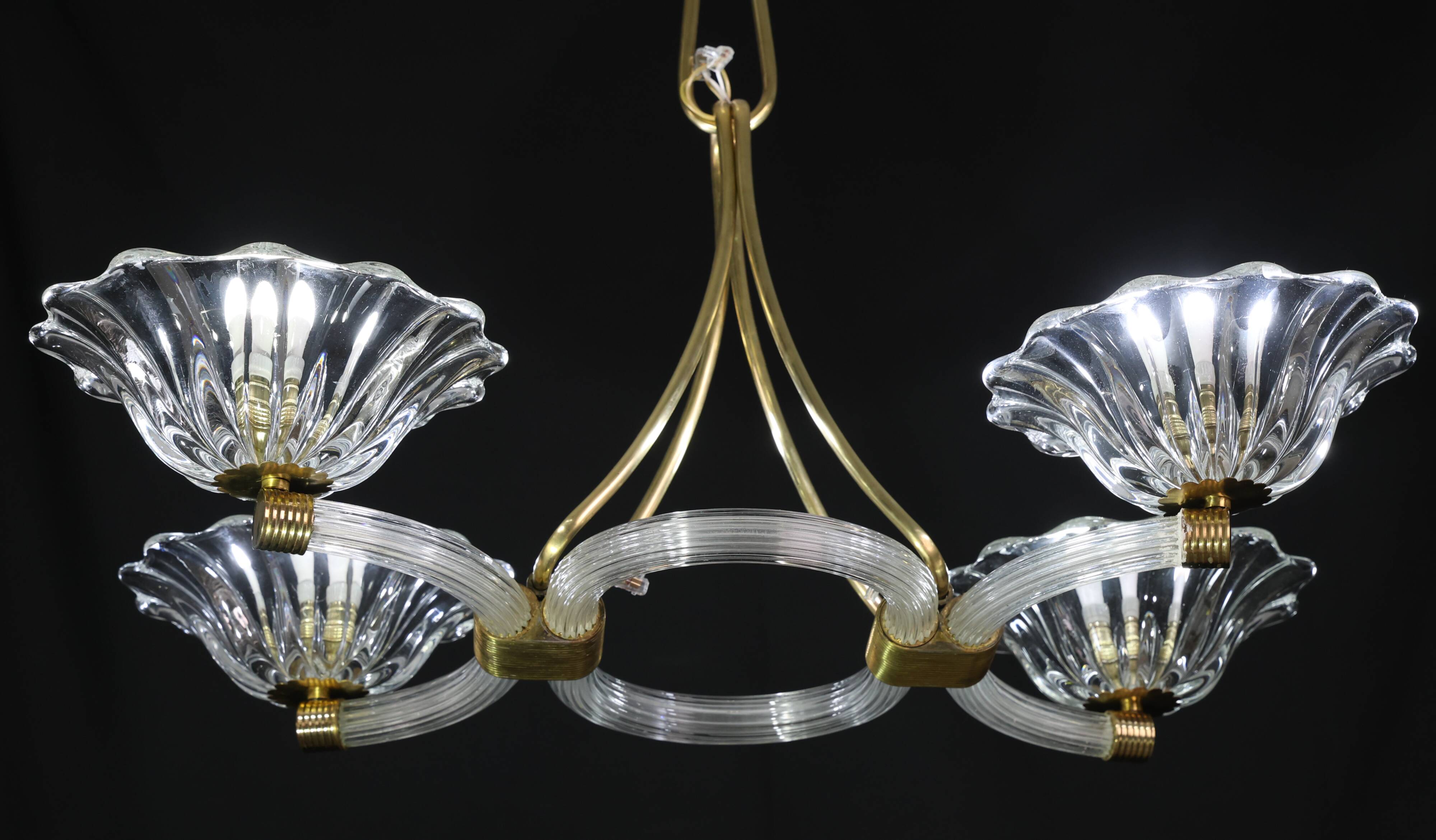 Extraordinary Art Deco Murano Glass and Bronze Chandelier by Barovier&Toso, 1950