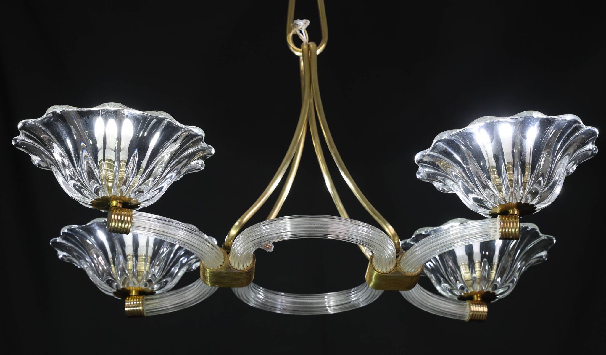 Extraordinary Art Deco Murano Glass and Bronze Chandelier by Barovier&Toso, 1950