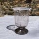 Antique Art Deco engraved glass, silvered rim and base.