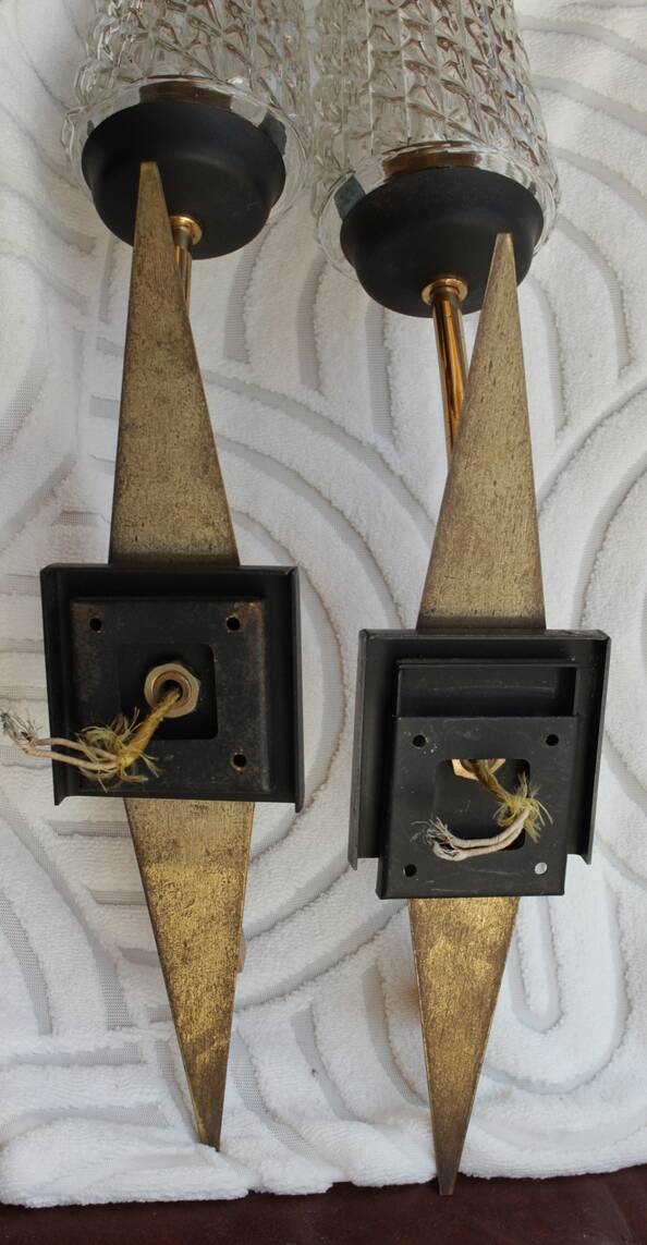 Pair of glass and metal sheaf-shaped wall lights circa 1960