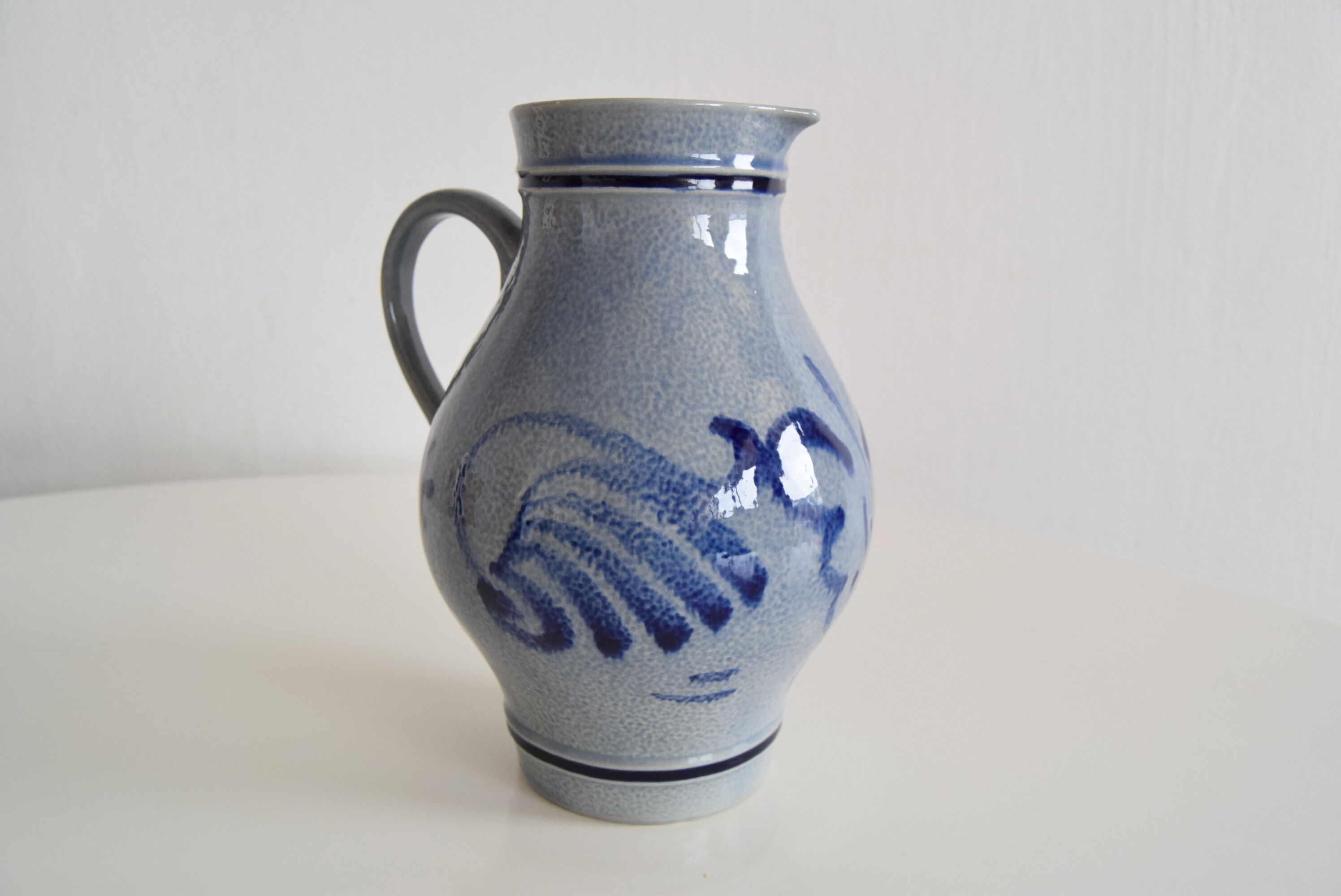 Vintage earthenware Jug with Blue Salt Glaze/Marzi & Remi, 1960's.