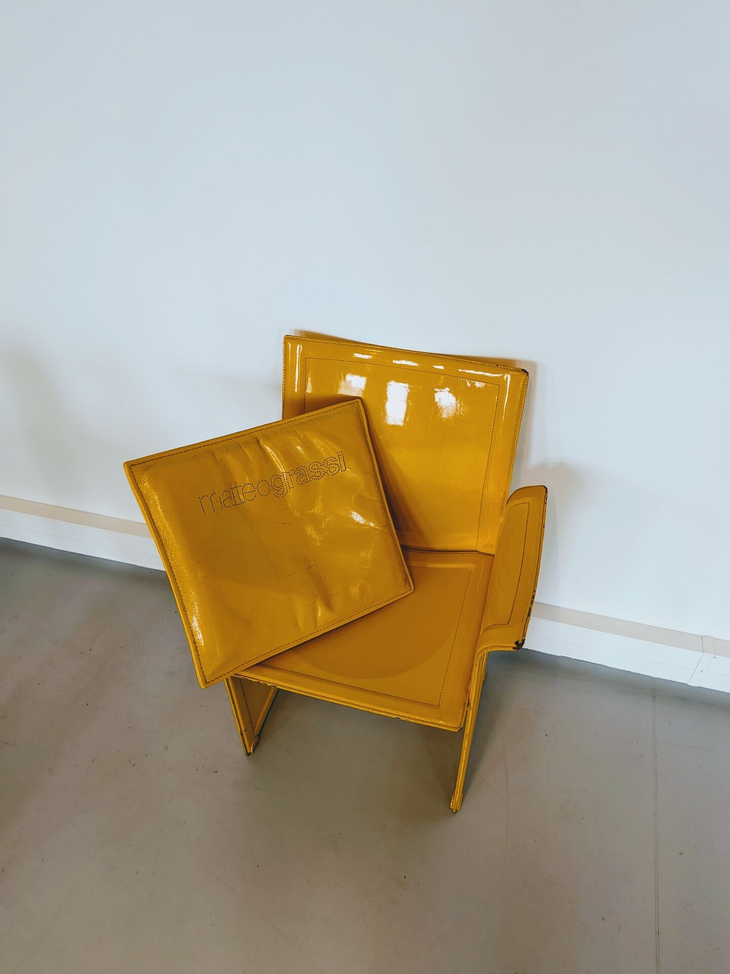 Yellow Korium leather armchair by Matteo Grassi.
