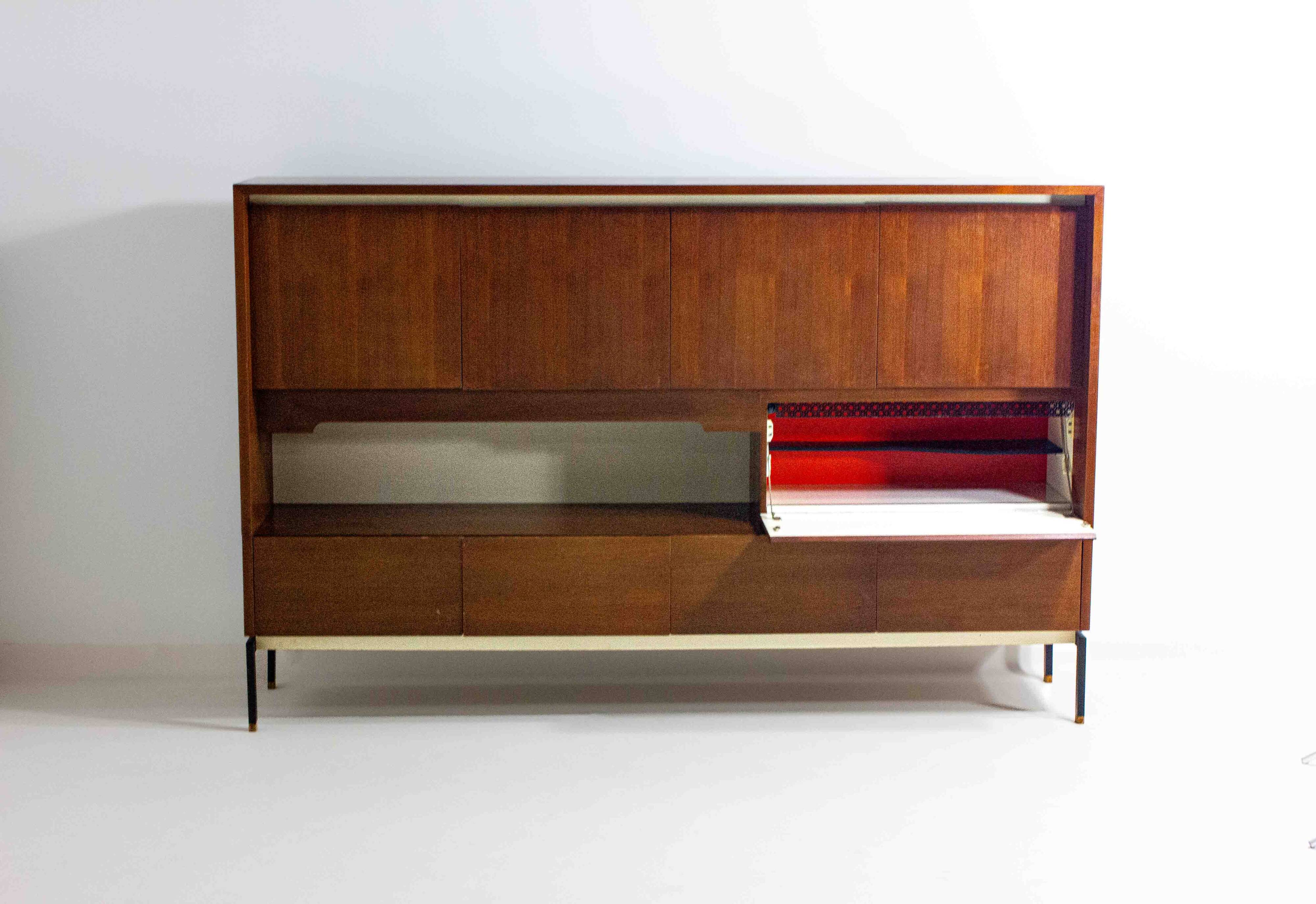 Minimalist backlit highboard in teak, Belgium 1960s