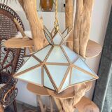 Vintage frosted glass and brass star pendant light
