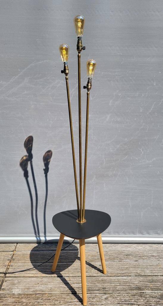 Black 3-light brass table lamp, 1950s