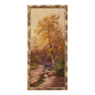 Signed painting wooded view with river from the 19th century