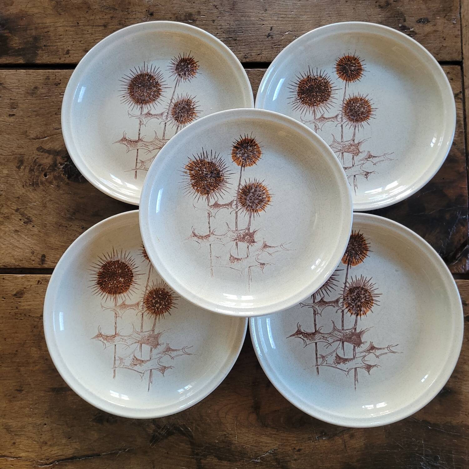 Flat Plates – Botanical Thistle Decor – 70s