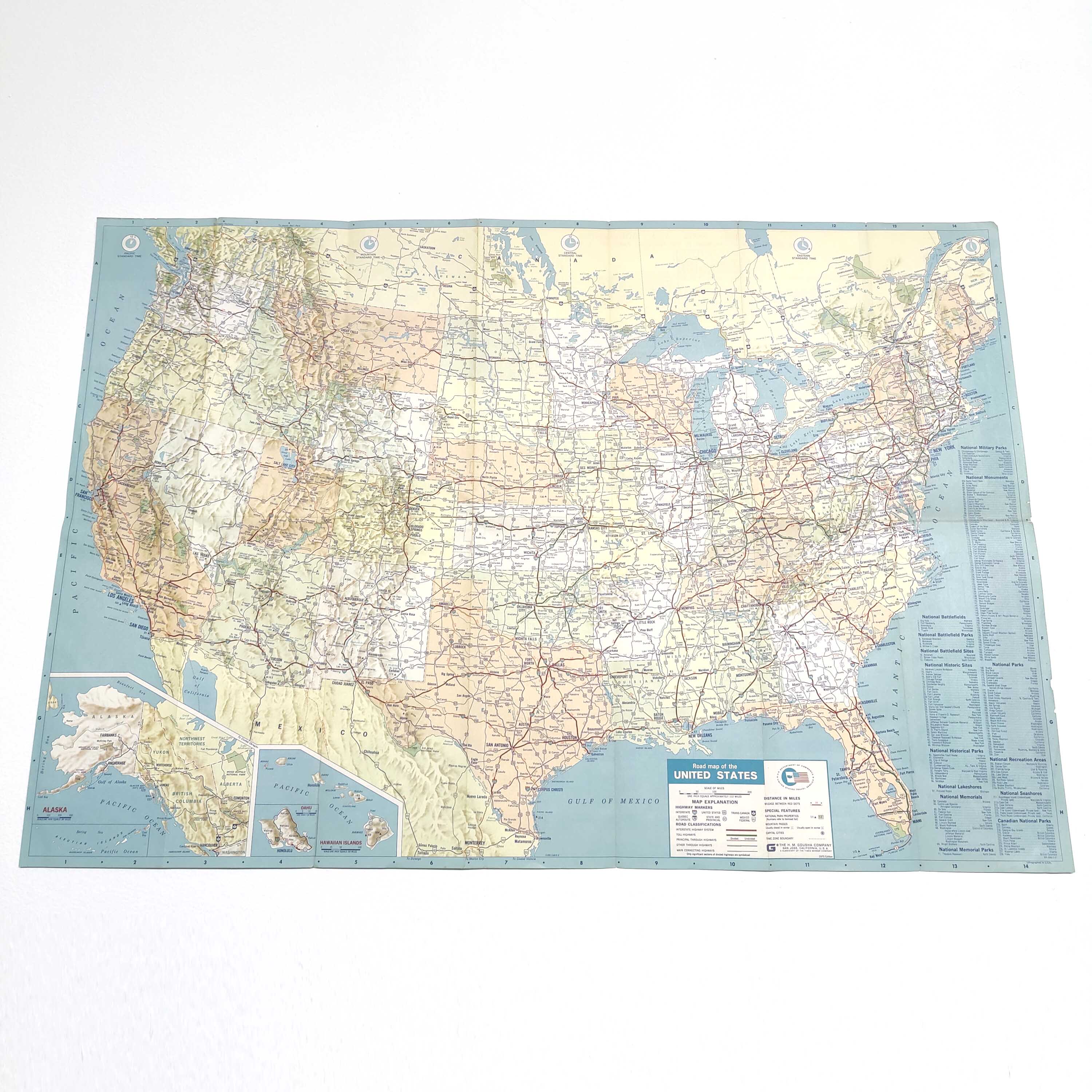 Vintage map USA 1970 America