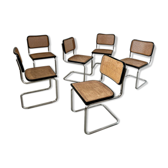 Lot 6 tubular chairs canned B32 black Cesca Marcel Breuer