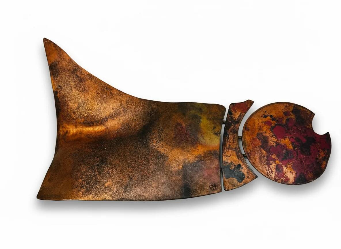 Set of brutalist wall sculptures signed B + D, circa 1965–1975.