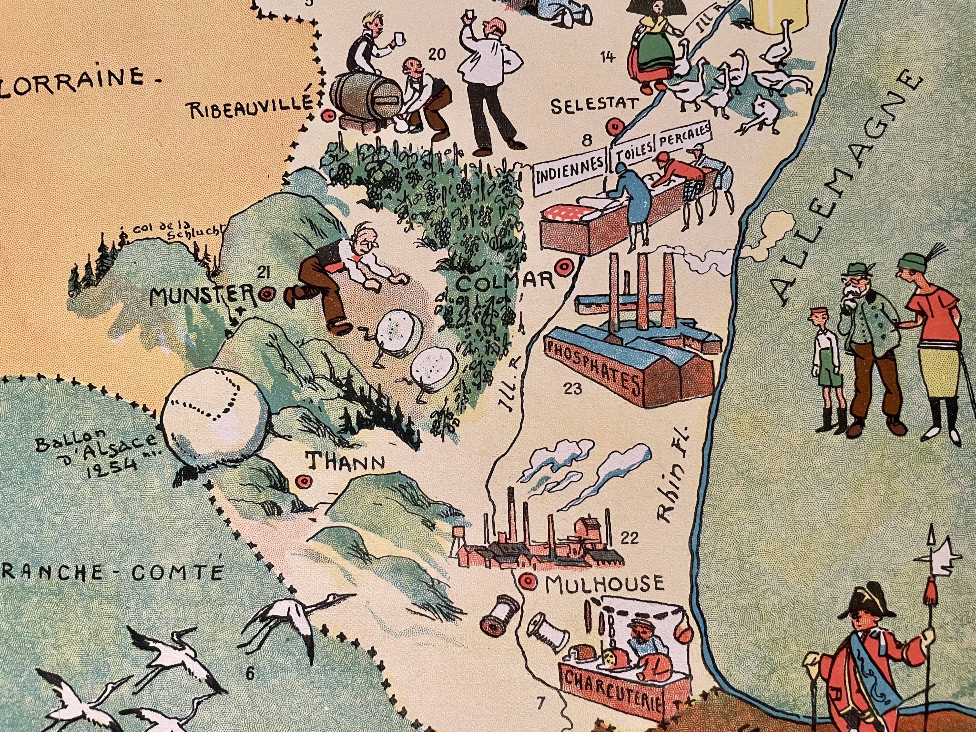 Vintage poster illustrated map of Alsace 1945 - JP Pinchon