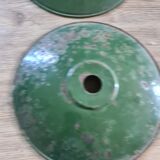 Set of 5 old green metal / industrial style pendant lamps