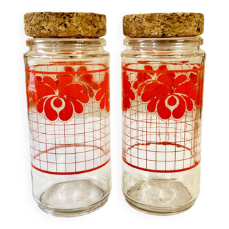 Bocaux en verre, motif lotus rouge, années 1970-1980