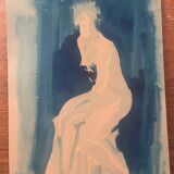 Monochrome blue watercolour tableau collection "blue lady" the pose, signed.