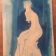 Monochrome blue watercolour tableau collection "blue lady" the pose, signed.