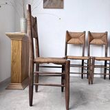 Set of 6 straw and oak Beauche chairs.