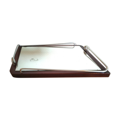 Plateau miroir forme libre bois et métal années 60
