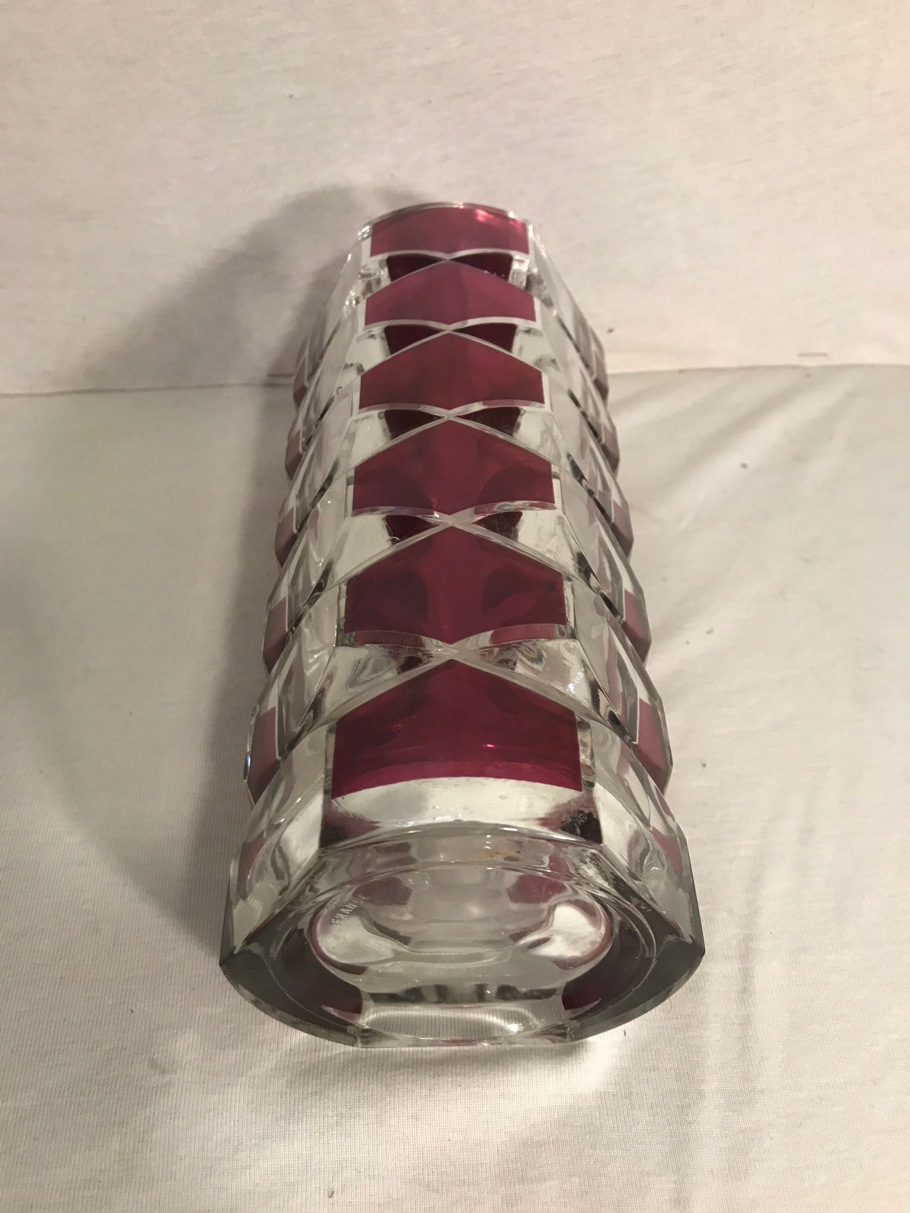 Old molded glass vase rose violet style art deco decoration vintage