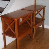 2 oak veneered cross-braced bedside tables