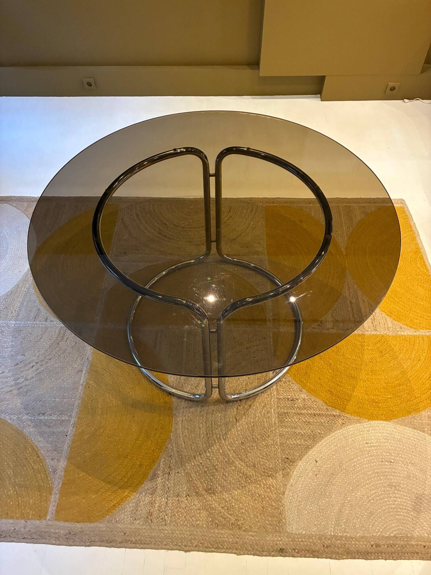 Smoked glass and chrome table, 1970.