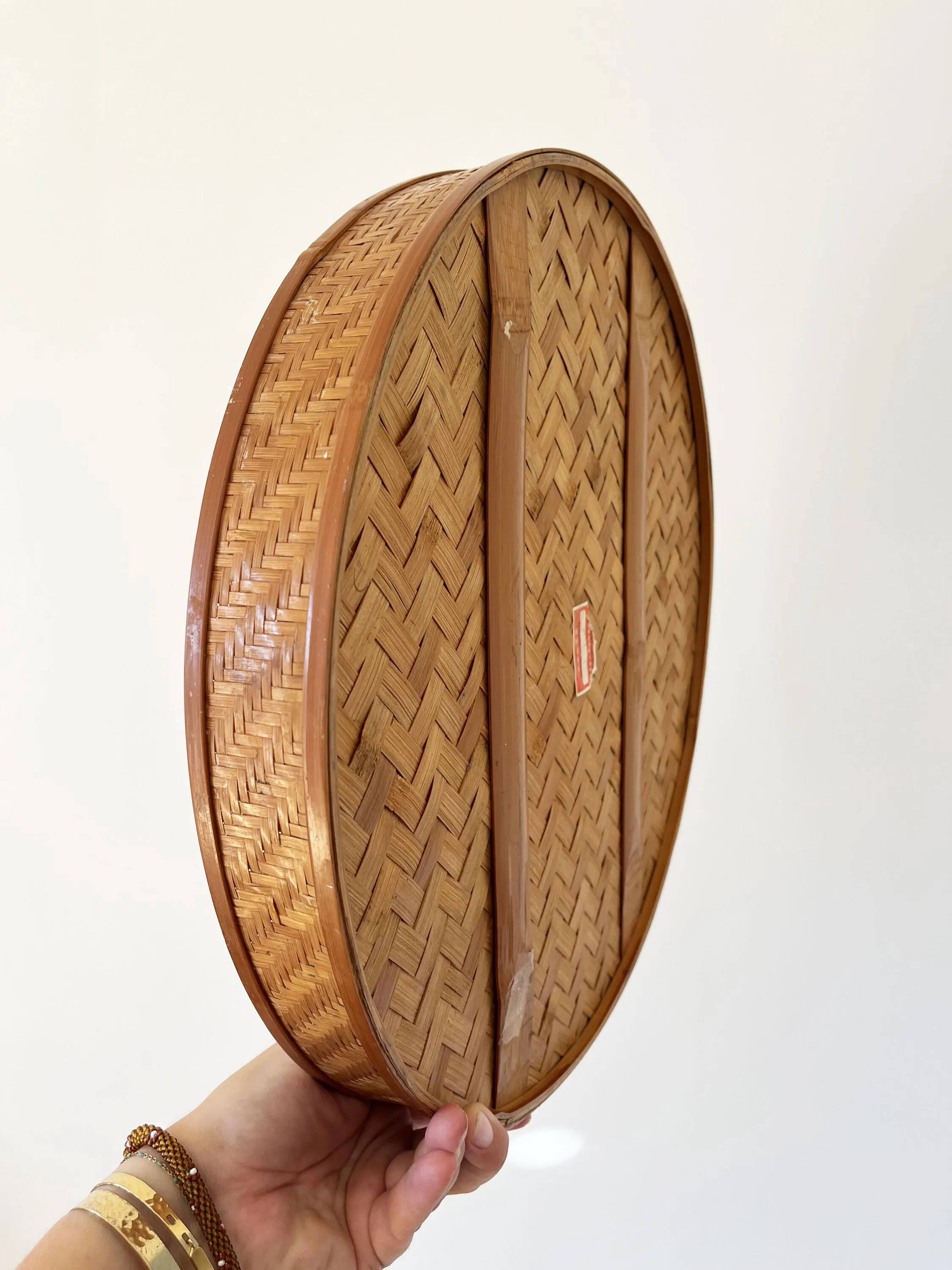 Antique tray made of woven bamboo