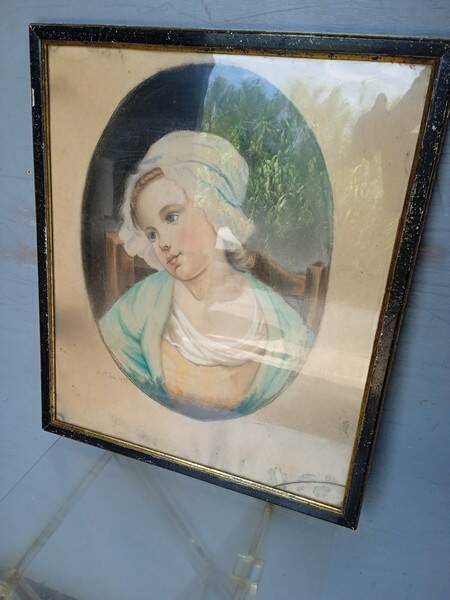 Pastel painting portrait young girl XIXth signed
