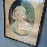 Tableau pastel portrait jeune fille XIXth signé