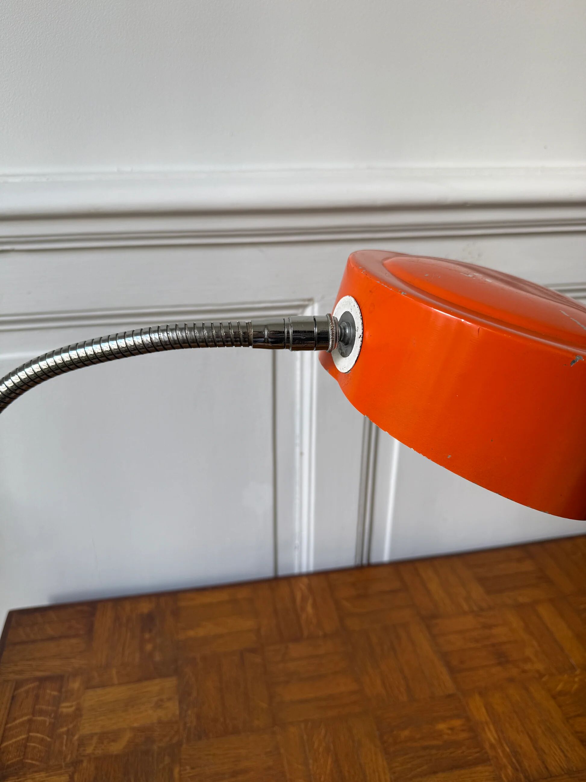 Orange workshop lamp with a clamp – 1970s