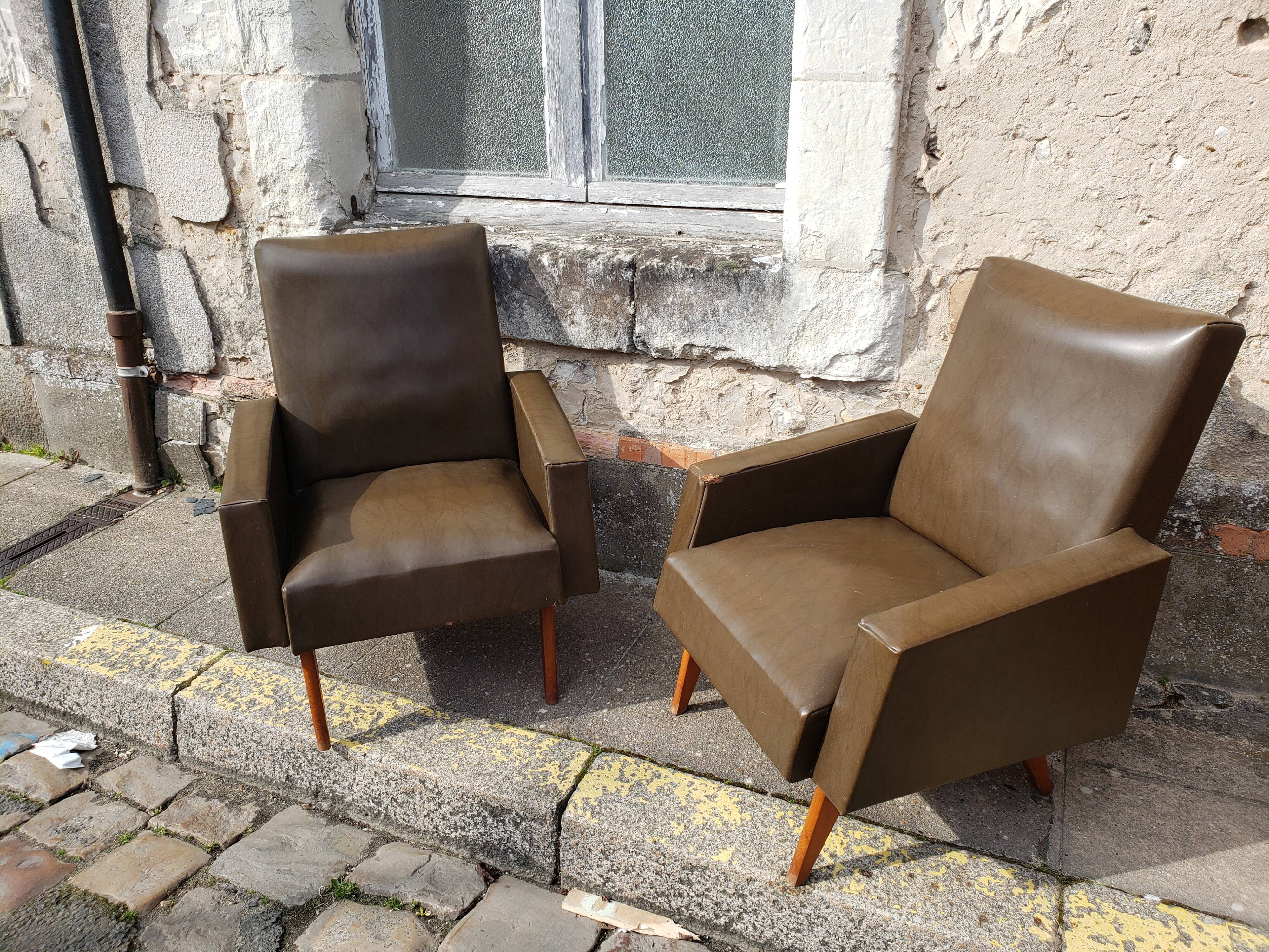 Vintage Scandinavian olive green armchairs