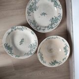 Trio of dishes: Salad bowl, Vegetable dish & Deep plate Faïence de Lyon Model