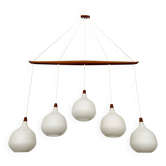 Opaline and Teak Chandelier by Uno and Östen Kristiansson for Luxus