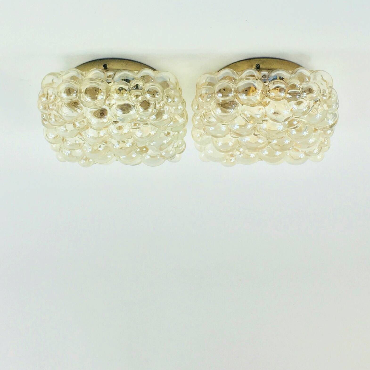 Mid-Century Amber Bubble Glass Wall Lights by H.Tynell for Limburg, 1970s