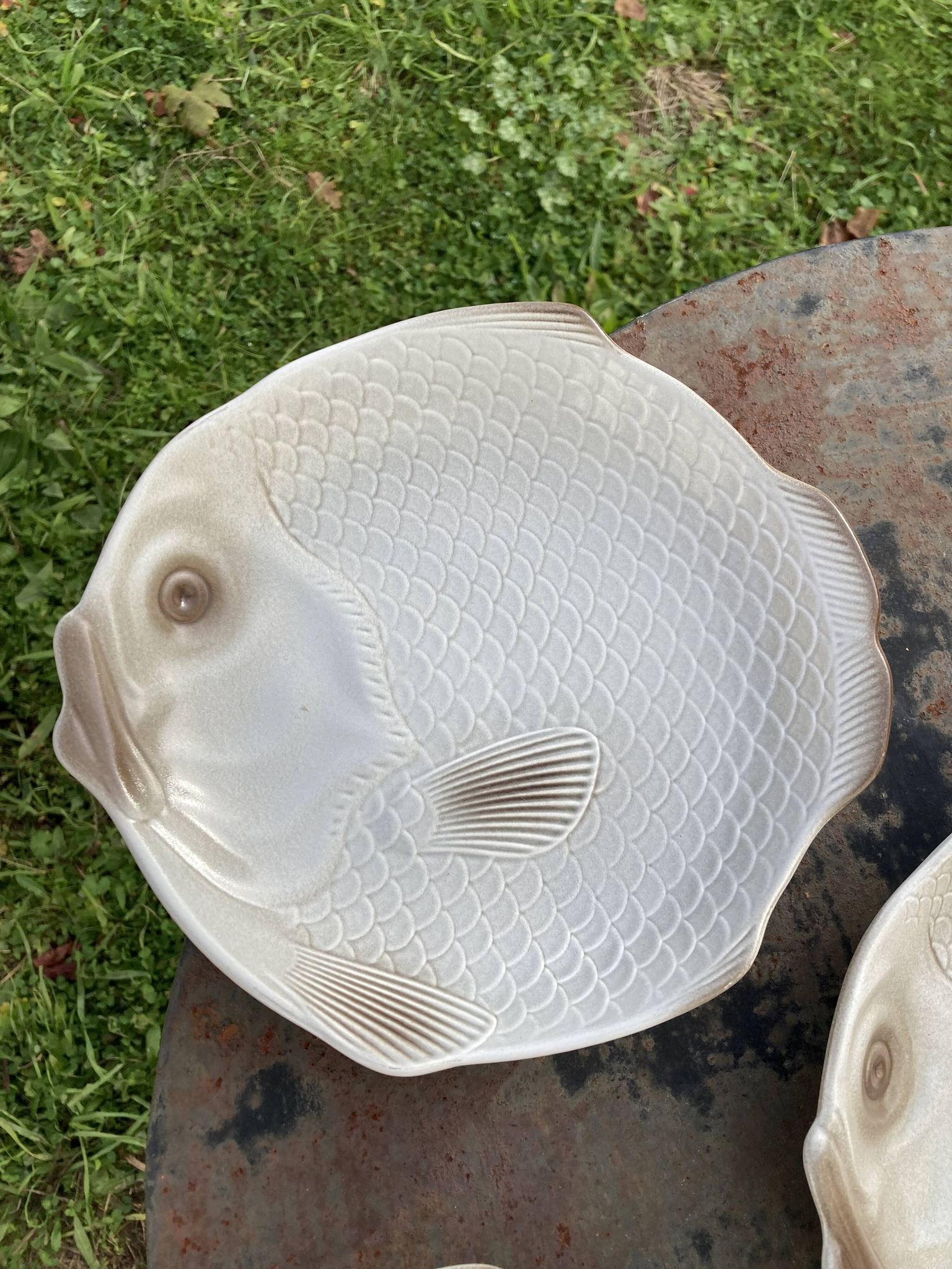 6 flat plates fish in beige ceramic Salins les bains